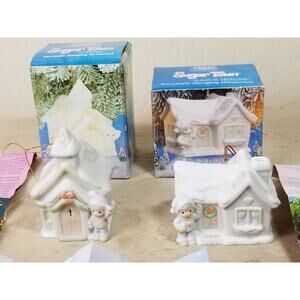 Christmas Enesco Ornament Sugar Town Chapel 1993 & Sam's House 1994 w/ Box x2